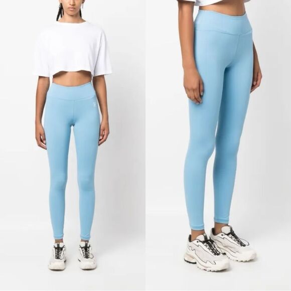 NEW Sporty & Rich Runner logo-print leggings in blue - Picture 1 of 12